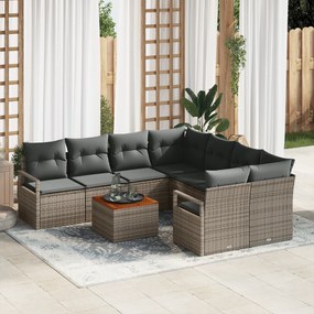 vidaXL Σετ Καναπέ Κήπου 9 pcs Γκρι Μεγάλο Ρατάν, Ξύλο