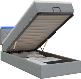 vidaXL Κρεβάτι Ottoman με Στρώμα και LED Ανοιχτό γκρι 100 x 200 cm