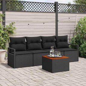 vidaXL Σετ Καναπέ Κήπου 5 pcs Μαύρο Μεγάλο Ρατάν, Ξύλο