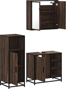 vidaXL Σετ Επίπλων Μπάνιου 3 Τεμαχίων Καφέ Δρυς από Τεχν. Ξύλο
