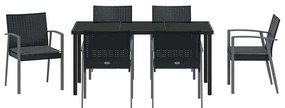 vidaXL Σέτ φαγητού για κήπο 7 pcs Μαύρο και Γκρι Ράτα PE