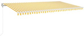 Τέντα Αυτόματη με LED&amp;Αισθητήρα Ανέμου Κίτρινο/Λευκό 600x350εκ. - Κίτρινο