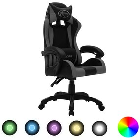 Καρέκλα Racing με Φωτισμό RGB LED Γκρι/Μαύρο Συνθετικό Δέρμα