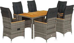 vidaXL Σετ Τραπεζαρίας Κήπου 7 τεμ. Γκρι Συνθ. Ρατάν με Μαξιλάρια