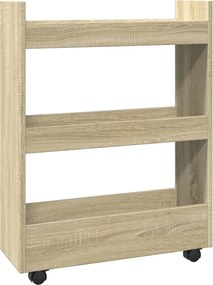vidaXL Τρόλεϊ Αποθήκευσης Στενό 3 Επιπέδων Sonoma Δρυς Επεξ. Ξύλο