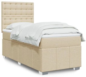 vidaXL Κρεβάτι Boxspring με Στρώμα Κρεμ 90x190 εκ.Υφασμάτινο