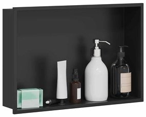vidaXL Νίτσα Μπάνιου Μαύρο 45 x 30 x 9.5 εκ. Ανοξείδωτο ατσάλι