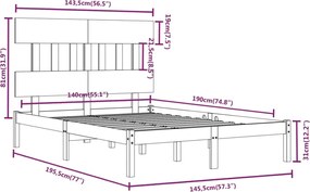 vidaXL Πλαίσιο Κρεβατιού Λευκό 140 x 190 εκ. από Μασίφ Ξύλο