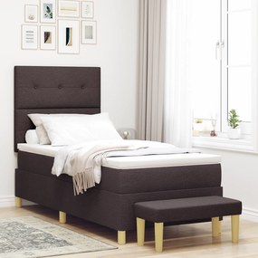 vidaXL Κρεβάτι με Στρώμα και Πάγκο Σκούρο Καφέ 100x200 εκ. Υφασμάτινο