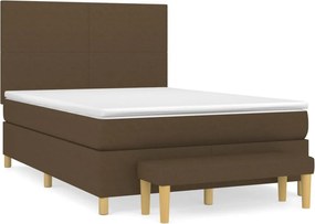 vidaXL Κρεβάτι Boxspring με Στρώμα Σκούρο Καφέ 140x190 εκ. Υφασμάτινο
