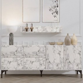 Μπουφές Με Ράφι Stella (Σετ 2Τμχ) 793ELG1815 180x40x80cm White-Marble