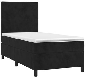 vidaXL Κρεβάτι Boxspring με Στρώμα &amp; LED Μαύρο 100x200 εκ. Βελούδινο