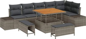 vidaXL Σετ Καναπέ Κήπου με μαξιλάρι 9 pcs Γκρι Πολυ ράταν