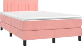 vidaXL Κρεβάτι Boxspring με Στρώμα &amp; LED Ροζ 120x200 εκ. Βελούδινο