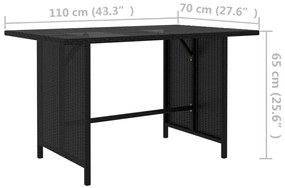 vidaXL Τραπεζαρία Κήπου Μαύρη 110 x 70 x 65 εκ. από Συνθετικό Ρατάν