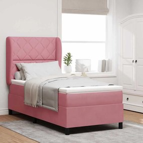 vidaXL Κρεβάτι με ελατήρια με στρώμα Ροζ 90 x 190 cm Βελούδο