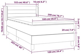 vidaXL Κρεβάτι Boxspring με Στρώμα Σκούρο Γκρι 100x200 εκ. Υφασμάτινο
