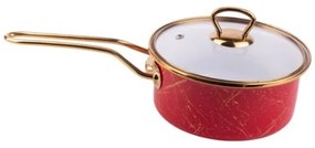 Κατσαρόλα με γυάλινο καπάκι Goldmann GM 4521-16R, 16x8 cm, 1.5L, Σμάλτο, Επαγωγή, Κόκκινο/Αρχαίο Χρυσό