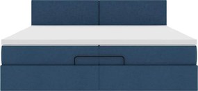 vidaXL Οθωμανικό κρεβάτι με στρώμα μπλε 200x200 cm ύφασμα