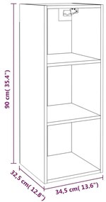 Ντουλάπι Τοίχου Γυαλιστερό Λευκό 34,5x32,5x90 εκ. Επεξεργ. Ξύλο - Λευκό