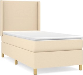 vidaXL Κρεβάτι Boxspring με Στρώμα Κρεμ 90x200 εκ.Υφασμάτινο