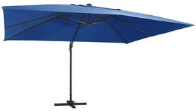 vidaXL Ομπρέλα Κρεμαστή Αζούρ Μπλε 400x300 εκ. Ιστός Αλουμινίου &amp; LED
