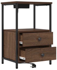 vidaXL Κομοδίνο με Σταθμό Φόρτισης 2 pcs Καφέ δρυς Επεξεργασμένο ξύλο