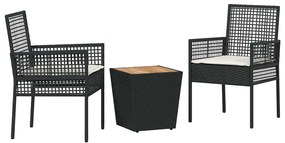 vidaXL Σετ Μπιστρό Κήπου 3 pcs Μαύρο Πολυ ράταν