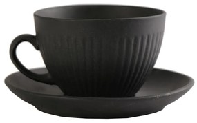 Φλυτζάνι Με Πιατάκι Cappuccino Χειροποίητο Stoneware Black Mat Gobi ESPIEL 310ml-16x8,5εκ. OW2045K6