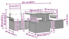 vidaXL Σετ Καναπέ Κήπου 6 Τεμαχίων με Μαξιλάρια Ανοιχτό Γκρι Πολυ Ρατάν