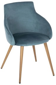 DINING ARMCHAIR IVY  TURQUOISE VELVET AND METAL LEGS IN NATURAL WOOD COLOR 53x55x79Hcm.