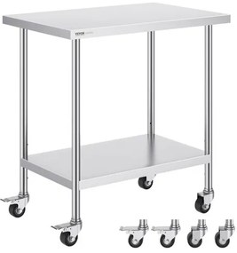 VEVOR Stainless Steel Work Table Commercial Prep Table 24x36 Inch With 4 Casters