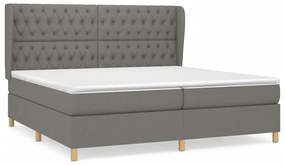 Κρεβάτι Boxspring με Στρώμα Σκούρο Γκρι 200x200 εκ. Υφασμάτινο - Γκρι