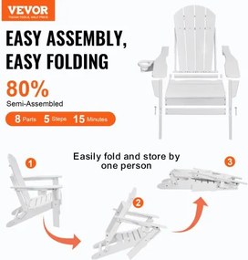 VEVOR Adirondack Chair Plastic Set of 2 All-Weather Folding Fire Pit White