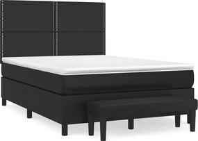 vidaXL Κρεβάτι Boxspring με Στρώμα Μαύρο 140x190εκ.από Συνθετικό Δέρμα