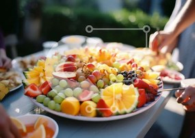 Σετ των 2 Intra Συλλεκτικό Ξύλινο Παζλ Plywood  4mm - Πιατέλα με φρέσκα φρούτα σε υπαίθρια γιορτή Σε Ξύλινο Κουτί - Διαστάσεις: 10x10 cm – 25 κομμάτια