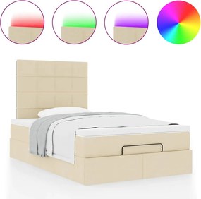 vidaXL Οθωμανικό κρεβάτι με στρώμα &amp; LEDs Cream 120x190cm ύφασμα