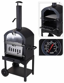 Ψησταριά πίτσας BBQ κάρβουνου Vaggan (X85300070) Με καμινάδα και θερμόμετρο, Πέτρα μαγειρέματος, Σχάρα, Λαβές και πόδια στήριξης με 2 τροχούς, Βάση τα