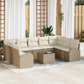 vidaXL Σετ Καναπέ Κήπου 10 pcs Μπεζ Πολυ ράταν