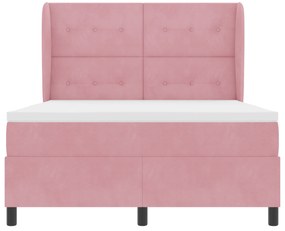 vidaXL Κρεβάτι Box Spring με Στρώμα Ροζ 140x200 εκ Βελούδο