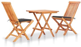 vidaXL Σετ Επίπλων Mπιστρό 3 τεμ. Μασίφ Ξύλο Teak με Ανθρακί Μαξιλάρια