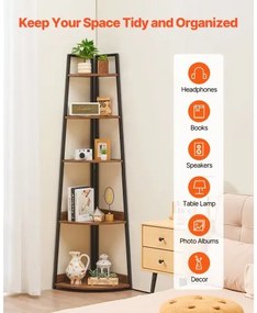 VEVOR 5 Tier Corner Shelf Tall Corner Bookshelf Plant Rack Wall Shelves Tower