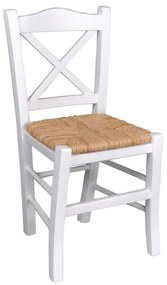 METRO Καρέκλα Οξιά Βαφή Εμποτισμού Λάκα Άσπρο, Κάθισμα Ψάθα -  43x47x88cm