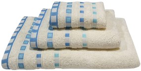 Πετσέτα ΚΟΜΒΟΣ Πεννιέ 450γρ/μ2 Πουά Ζακάρ Κρεμ-Τυρκουάζ Προσώπου 50x90