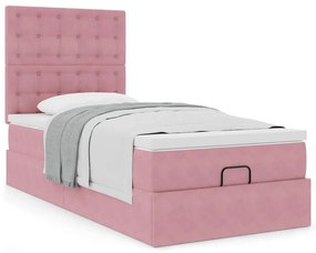 VidaXL Οθωμανικό κρεβάτι με στρώματα ροζ 90x190cm Velvet