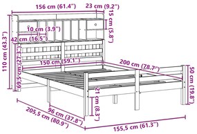 Κρεβάτι Βιβλιοθήκη Χωρίς Στρώμα 150x200 εκ Μασίφ Ξύλο Πεύκου - Λευκό