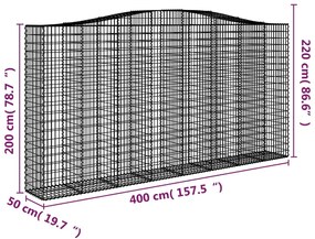 vidaXL Συρματοκιβώτιο Τοξωτό 400x50x200/220εκ. από Γαλβανισμένο Χάλυβα