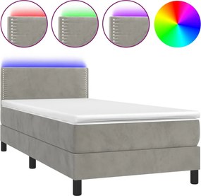 vidaXL Κρεβάτι Boxspring με Στρώμα &amp; LED Αν.Γκρι 90x190 εκ. Βελούδινο