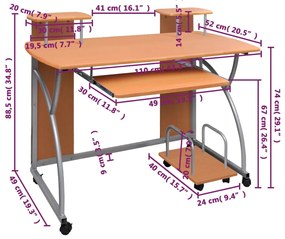 vidaXL Γραφείο Υπολογιστή Καφέ 110 x 52 x 88,5 εκ. Επεξεργασμένο Ξύλο