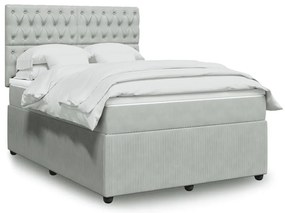 vidaXL Κρεβάτι Boxspring με Στρώμα Ανοιχτό Γκρι 160x200 εκ. Βελούδινο
